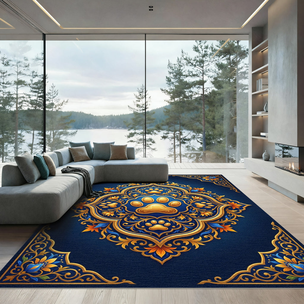 Royal Blue Golden Paw Medallion Rug