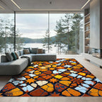 Rustic Orange Cracked Geometric Tiling Rug