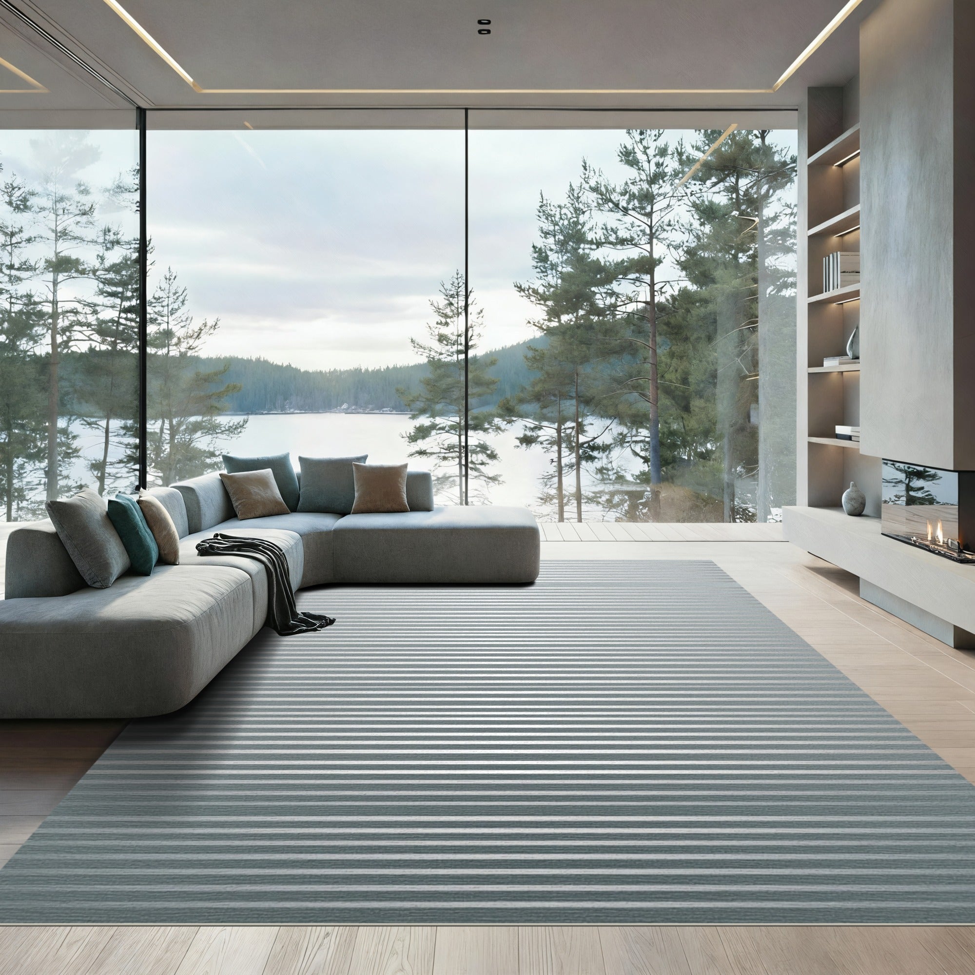 Minimalist Silver Linear Horizon Rug