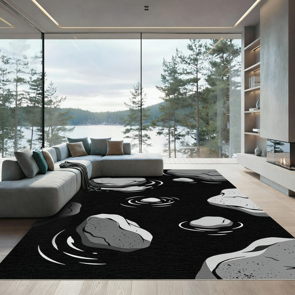Monochrome Stone Ripples Water Rug