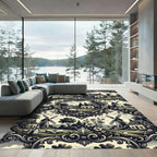 Pastoral Village Scene Ornamental Scroll Rug