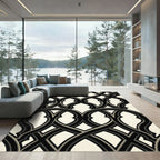 Monochrome Ogee Interlocking Curvilinear Ink Black Cream Rug