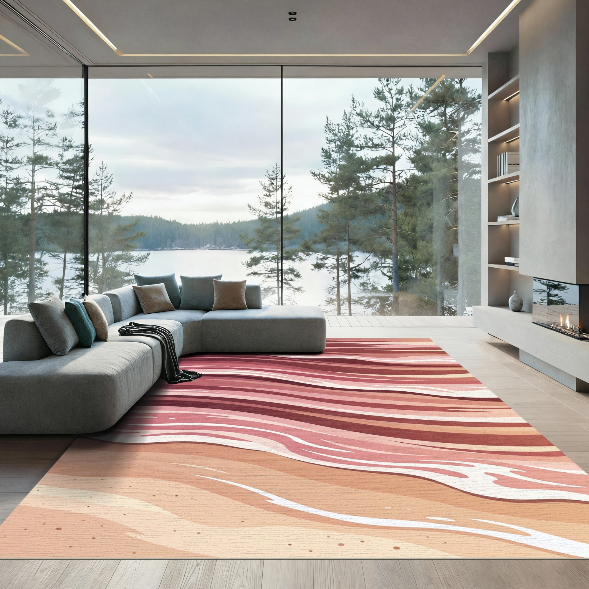 Blush Pink Abstract Ocean Shore Rug