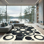 Monochrome Abstract Organic Circle Composition Rug