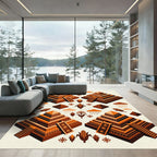 Geometric Amber Mesoamerican Ziggurat Terracotta Rug