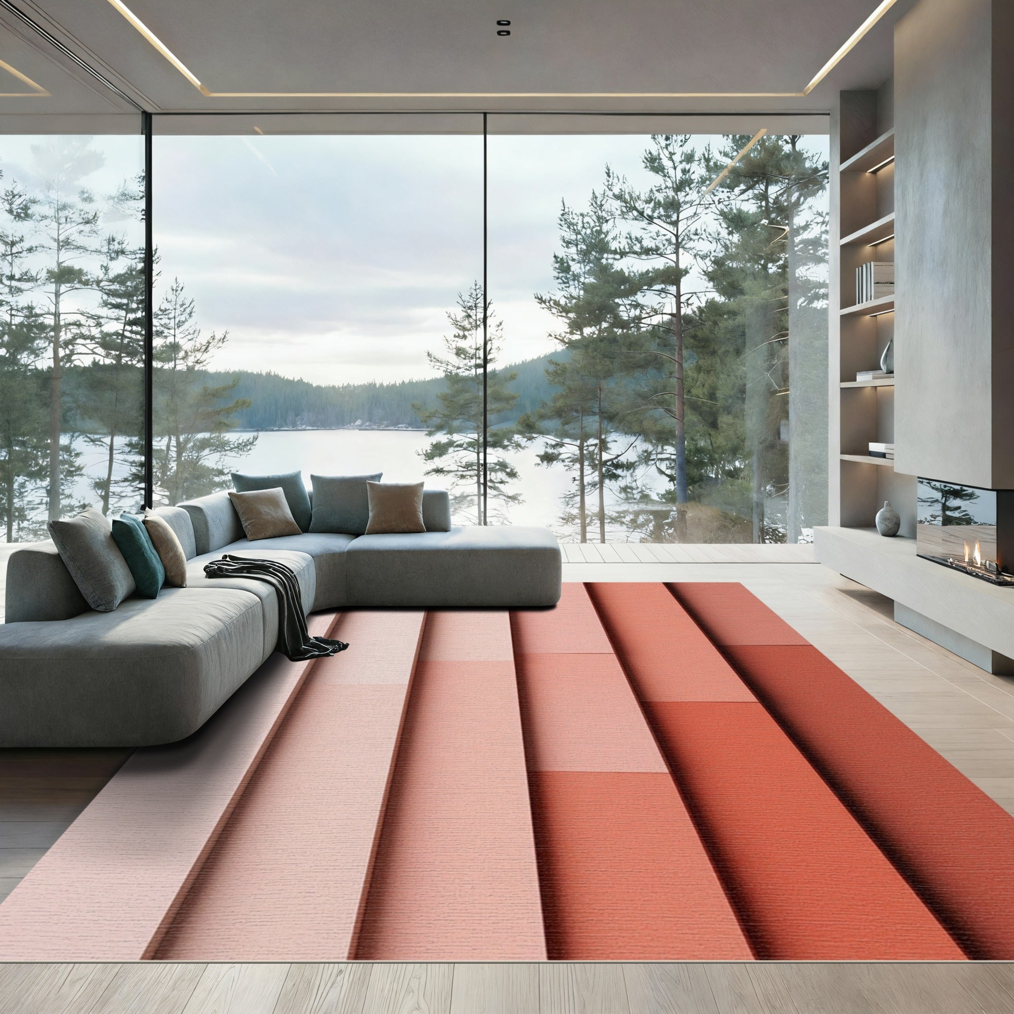 Terracotta Pink Vertical Stripe Layers Rug