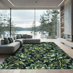 Dark Emerald Peony Botanical Damask Rug