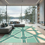 Modern Mint Green Geometric Road Network Rug