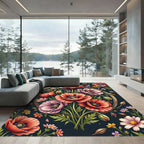 Vibrant Botanical Poppy Meadow Circle Rug