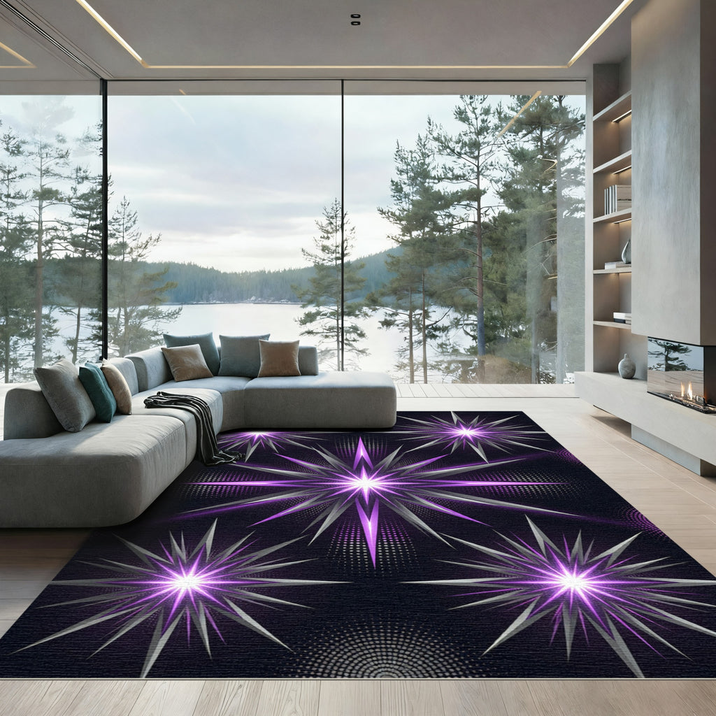 Radiant Purple Celestial Starburst Aglow Rug