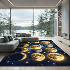 Golden Celestial Moon Phase Galaxy Rug