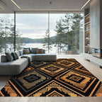 Gold and Charcoal Geometric Aztec Diamond Rug