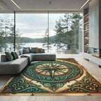 Vintage Emerald Compass Gold Scroll Rug