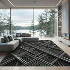 Modern Gray Monochromatic Geometric Lattice Rug