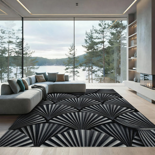Black Fan Art Deco Drapery Rug