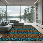 Geometric Aqua and Bronze Zigzag Chevron Rug