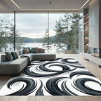 Sophisticated Monochrome Abstract Swirl Rug