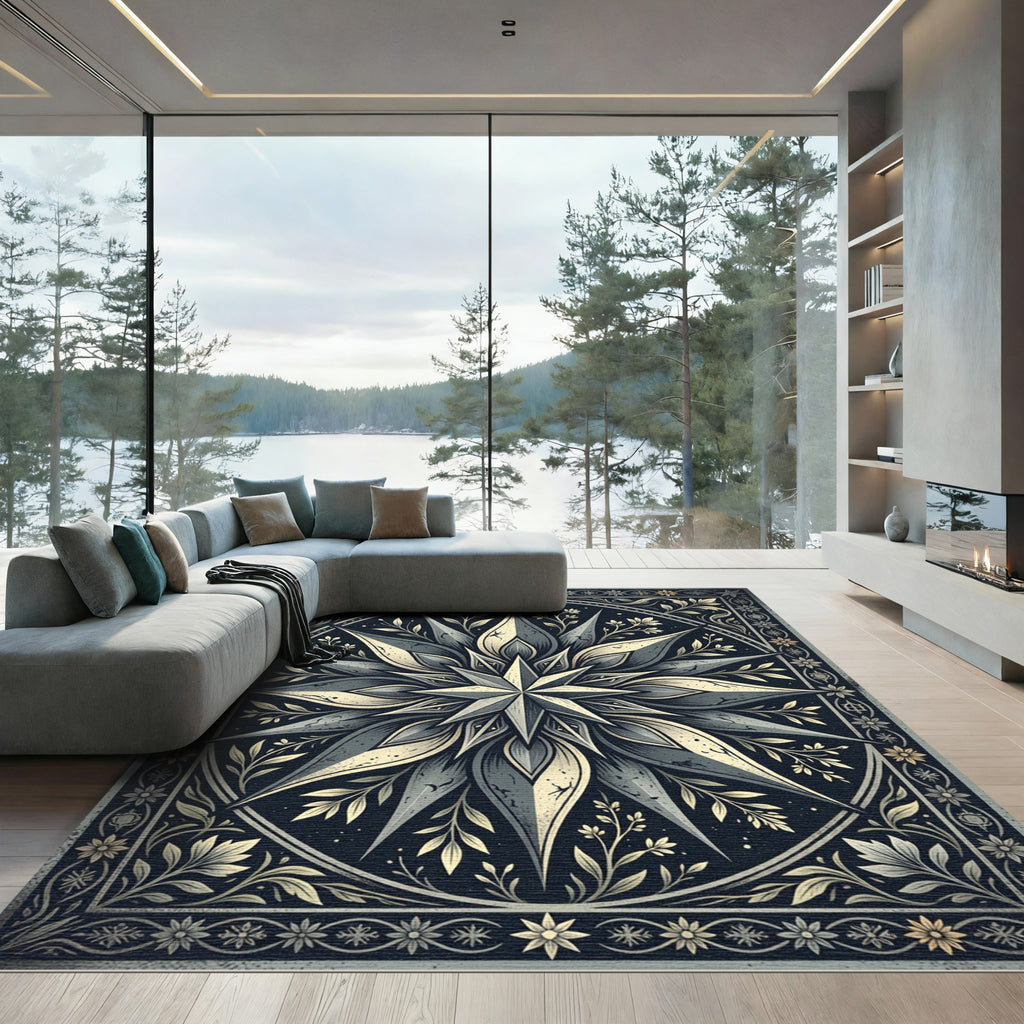Celestial Star Monochrome Floral Foliage Rug