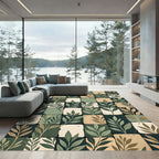 Green Leafy Branches Square Tile Rug