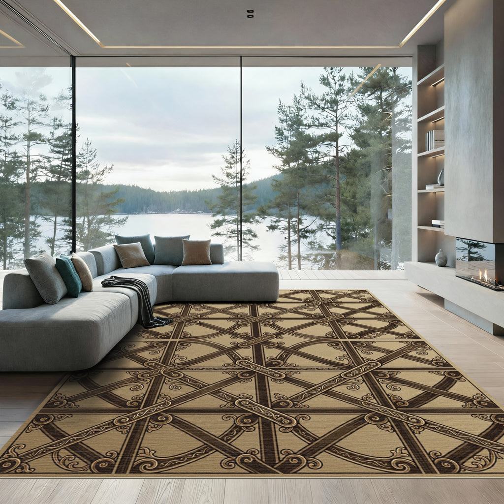 Antique Gold Interlaced Geometric Rug