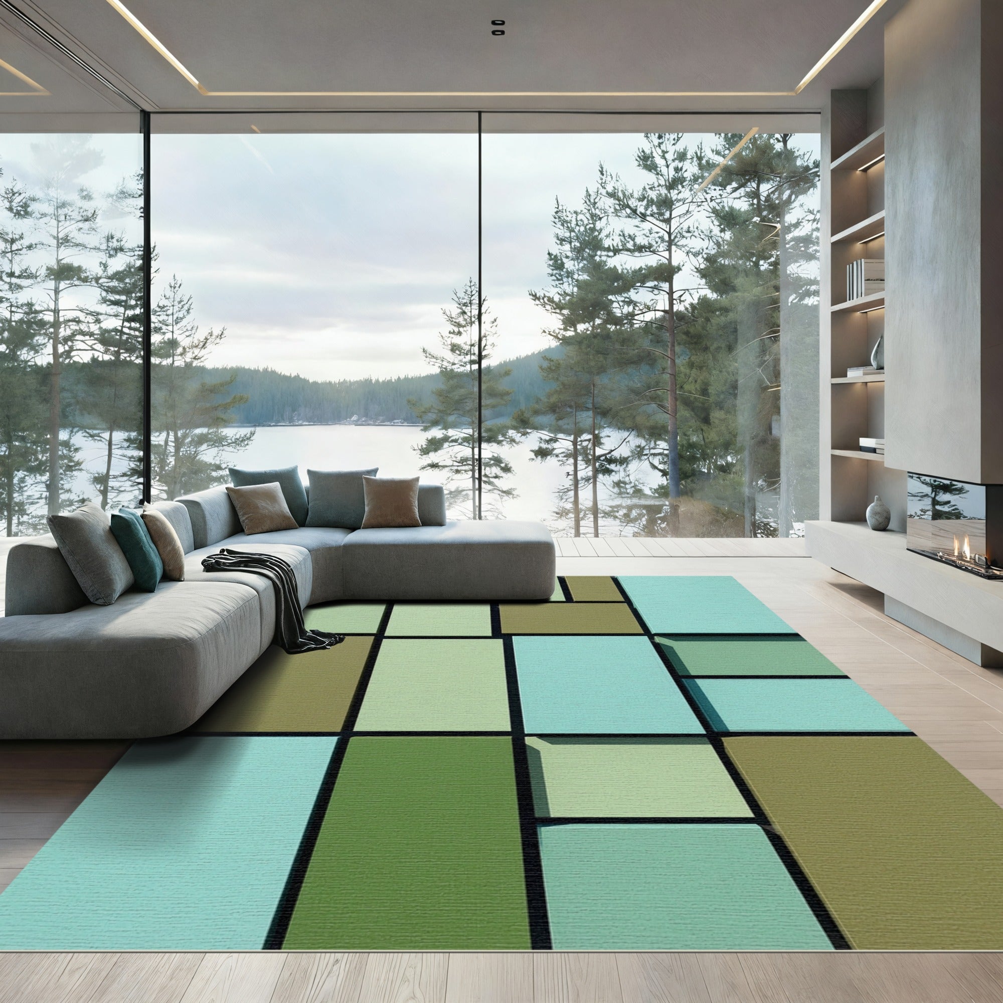 Cool Mint Square Cluster Rug