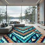 Teal Aztec Feathers Chevron Geometric Accent Rug