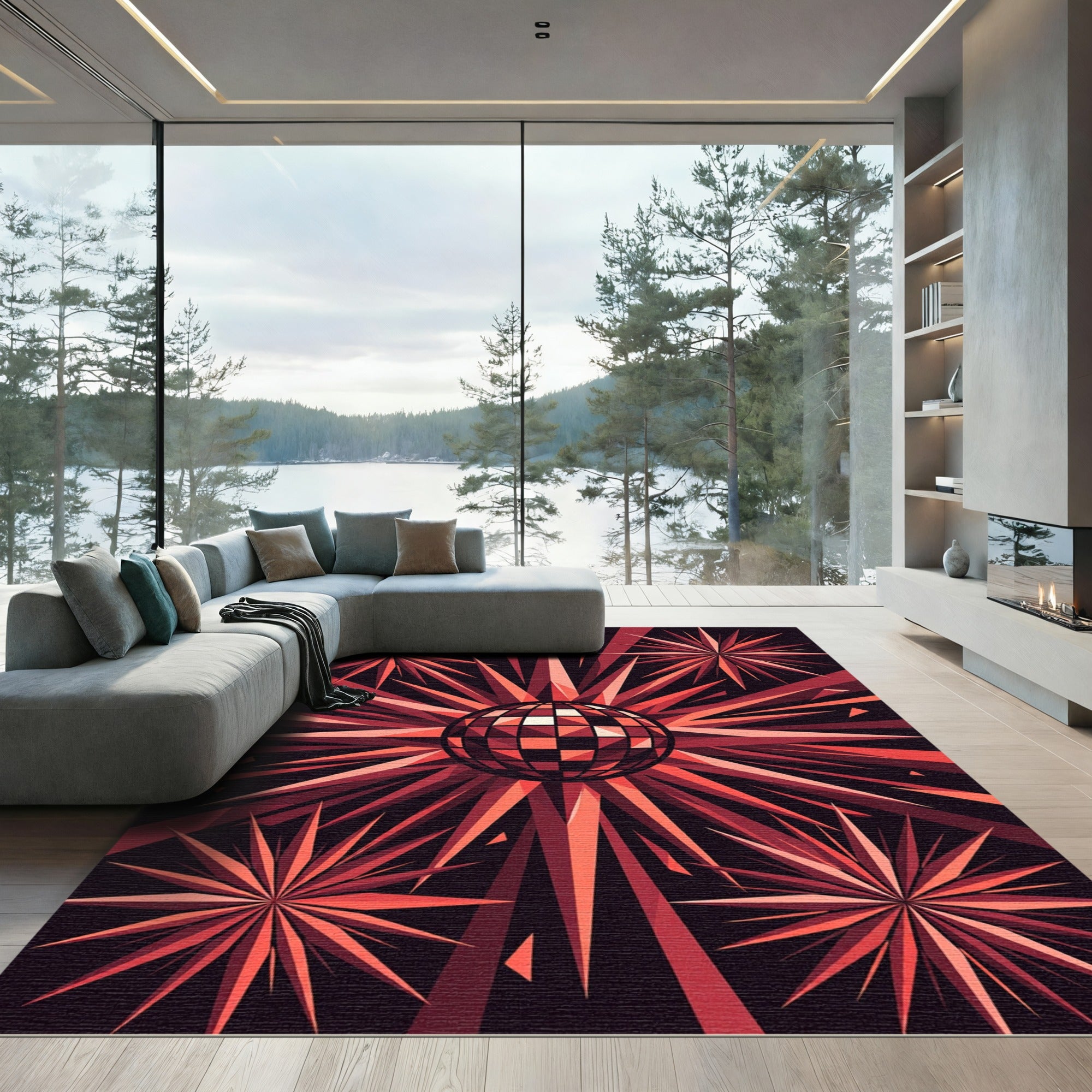 Red Disco Ball Starburst Explosion Rug