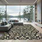 Elegant Gold Damask Charcoal Scroll Rug