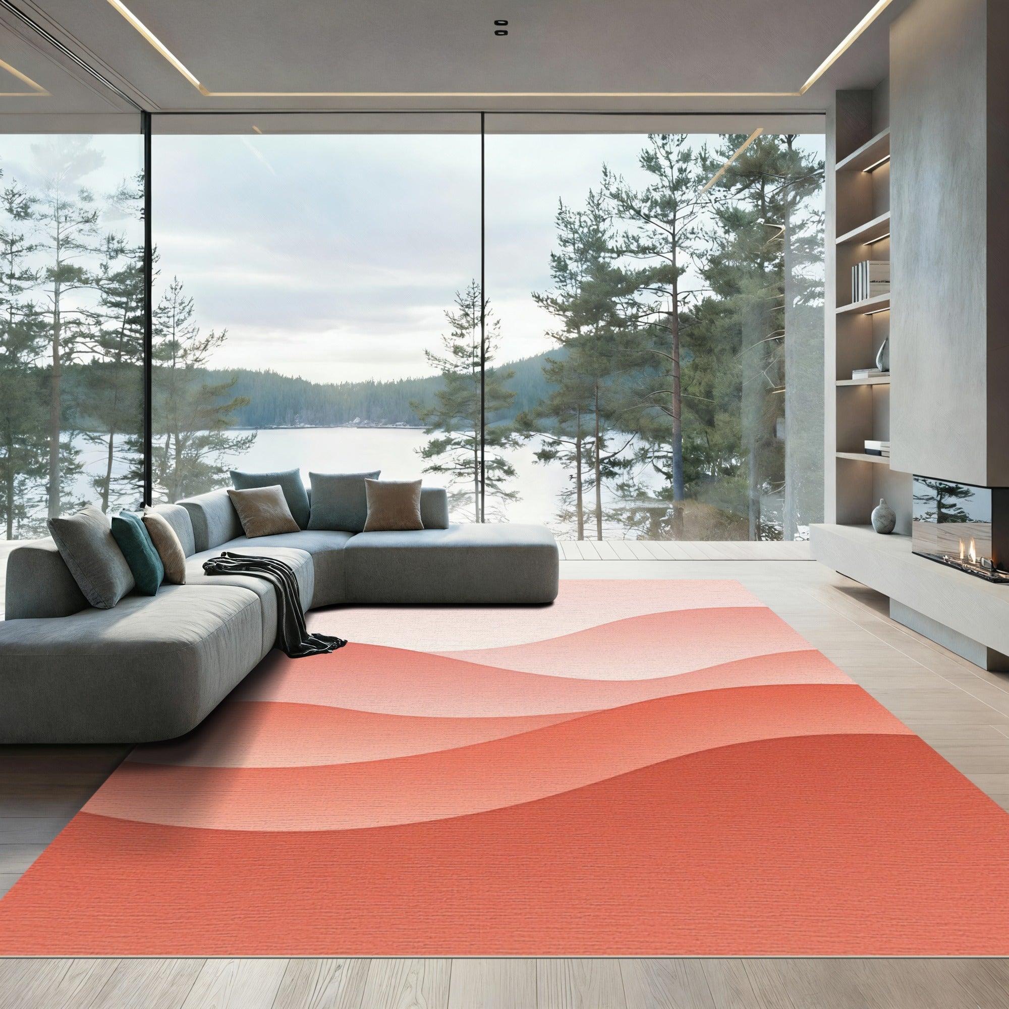 Coral Gradient Layered Wave Rug