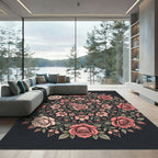 Elegant Pink Rose Floral Mandala Rug