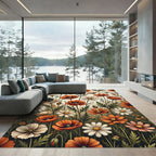 Vibrant Orange Daisy Meadow Floral Rug