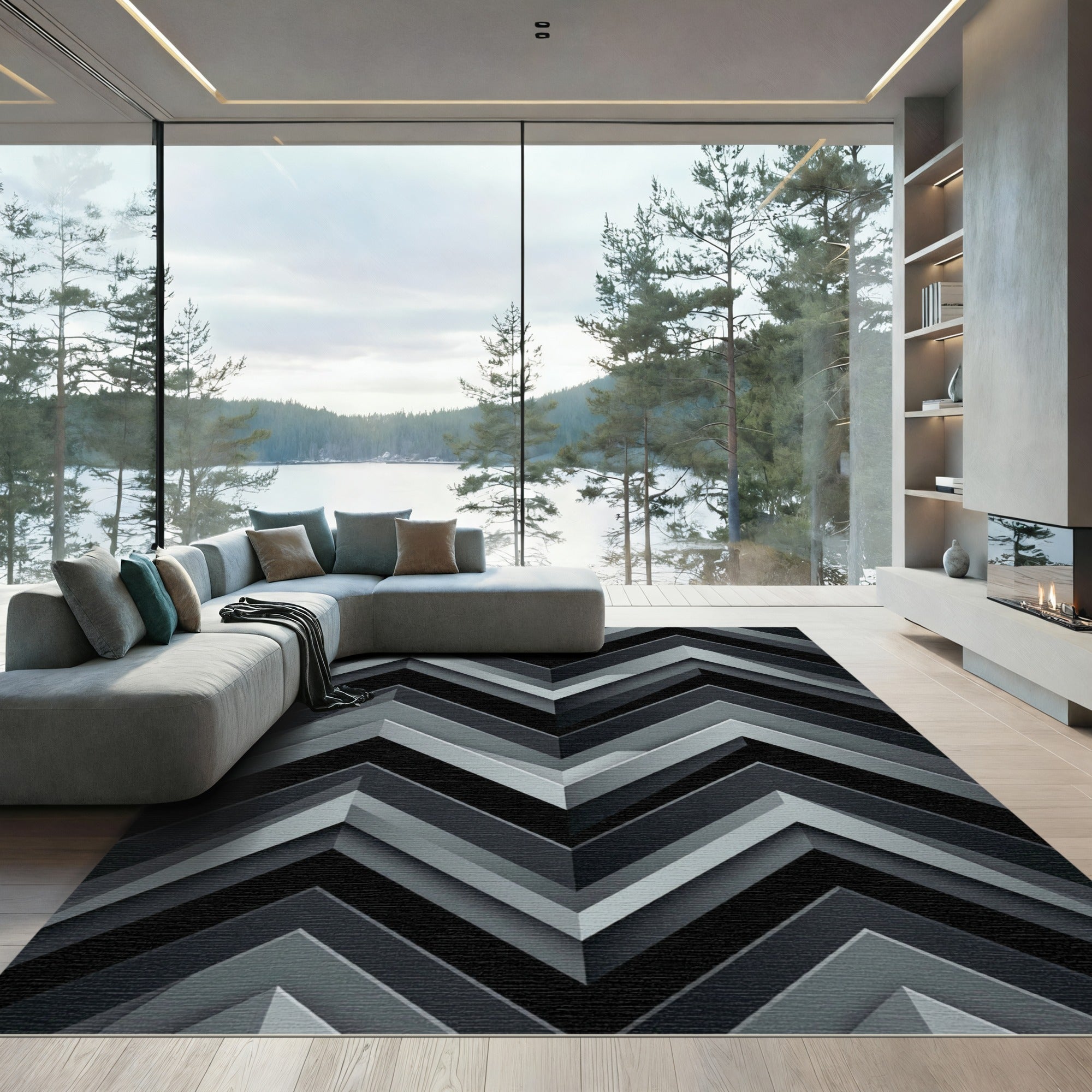 Monochromatic Chevron Layered Rug