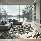 Vintage Antique Floral Medallion Charcoal Grey Rug