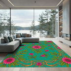 Vibrant Pink Floral Nature Vines Rug