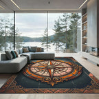Vintage Compass Rose Ornate Border Rug