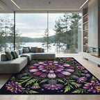 Elegant Purple Botanical Mandala Floral Rug