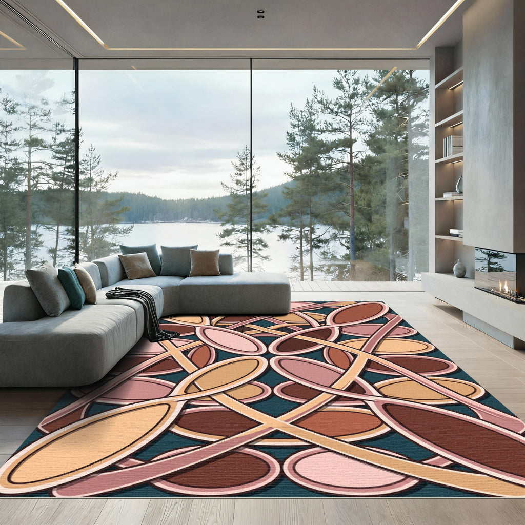 Retro Abstract Interlocking Oval Forms Rug