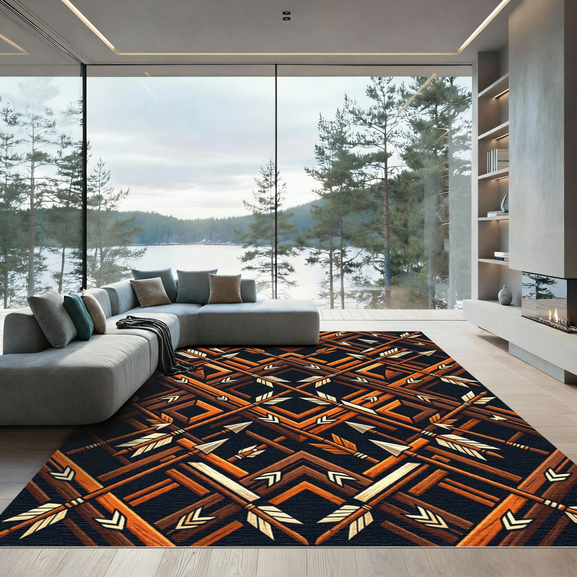Rustic Amber Arrow Geometric Weave Rug