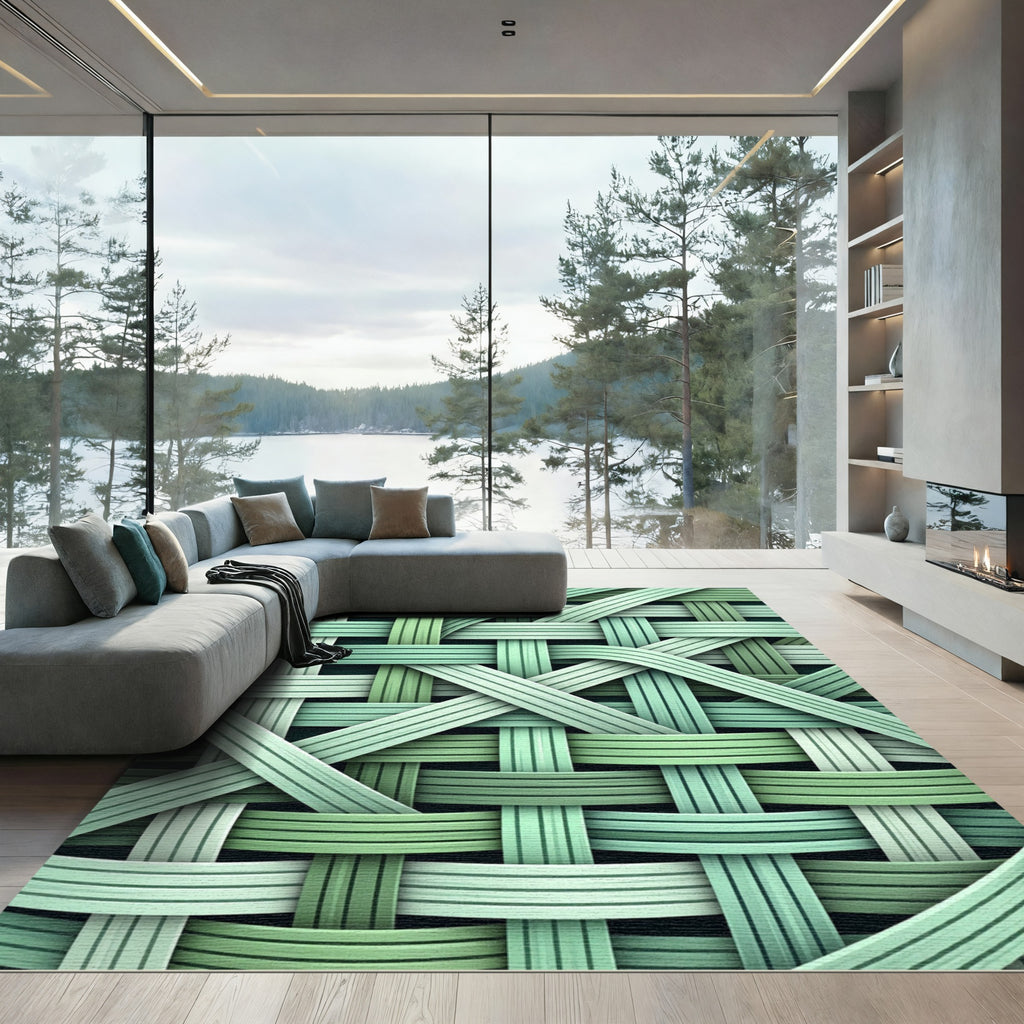 Intertwined Green Woven Texture Rug