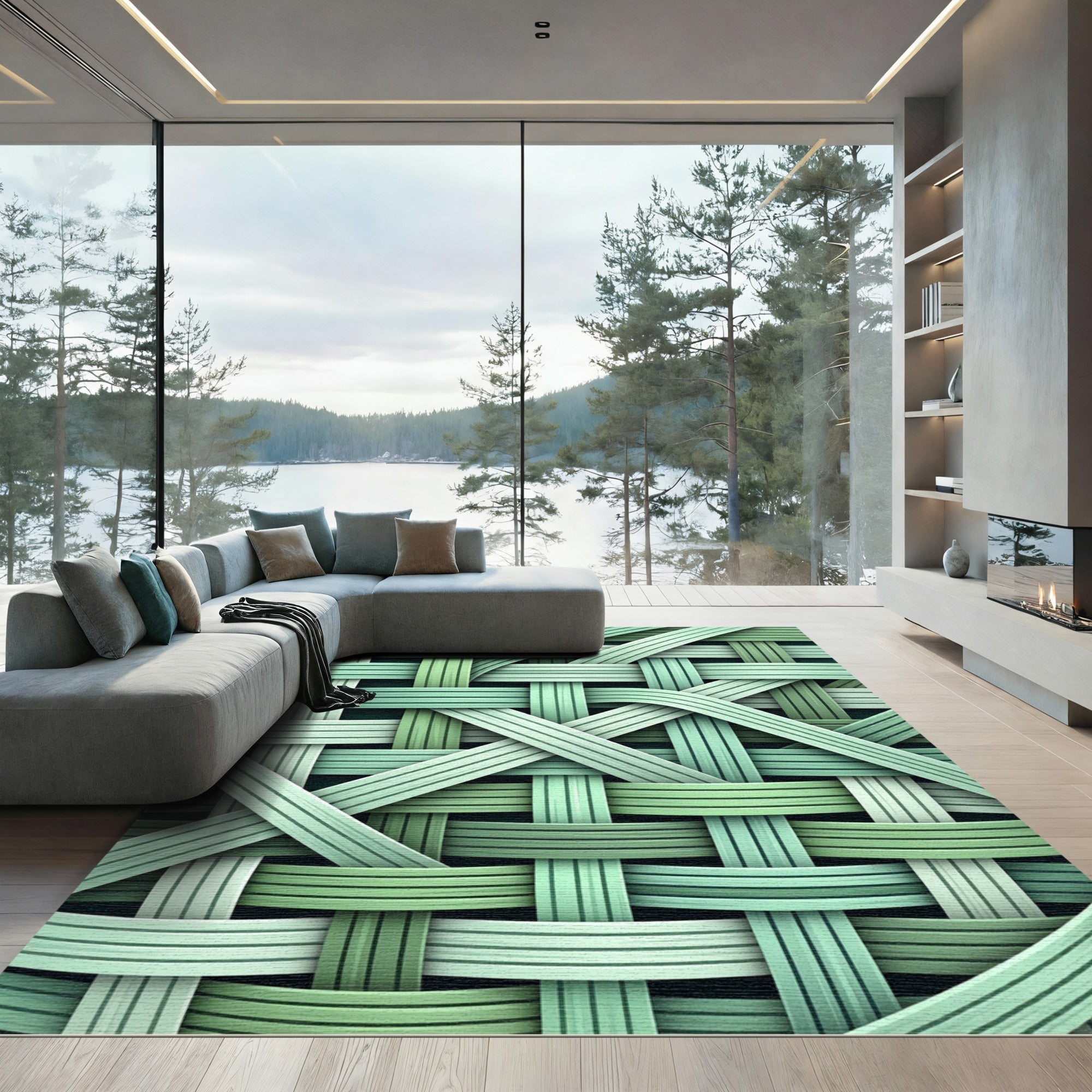 Intertwined Green Woven Texture Rug