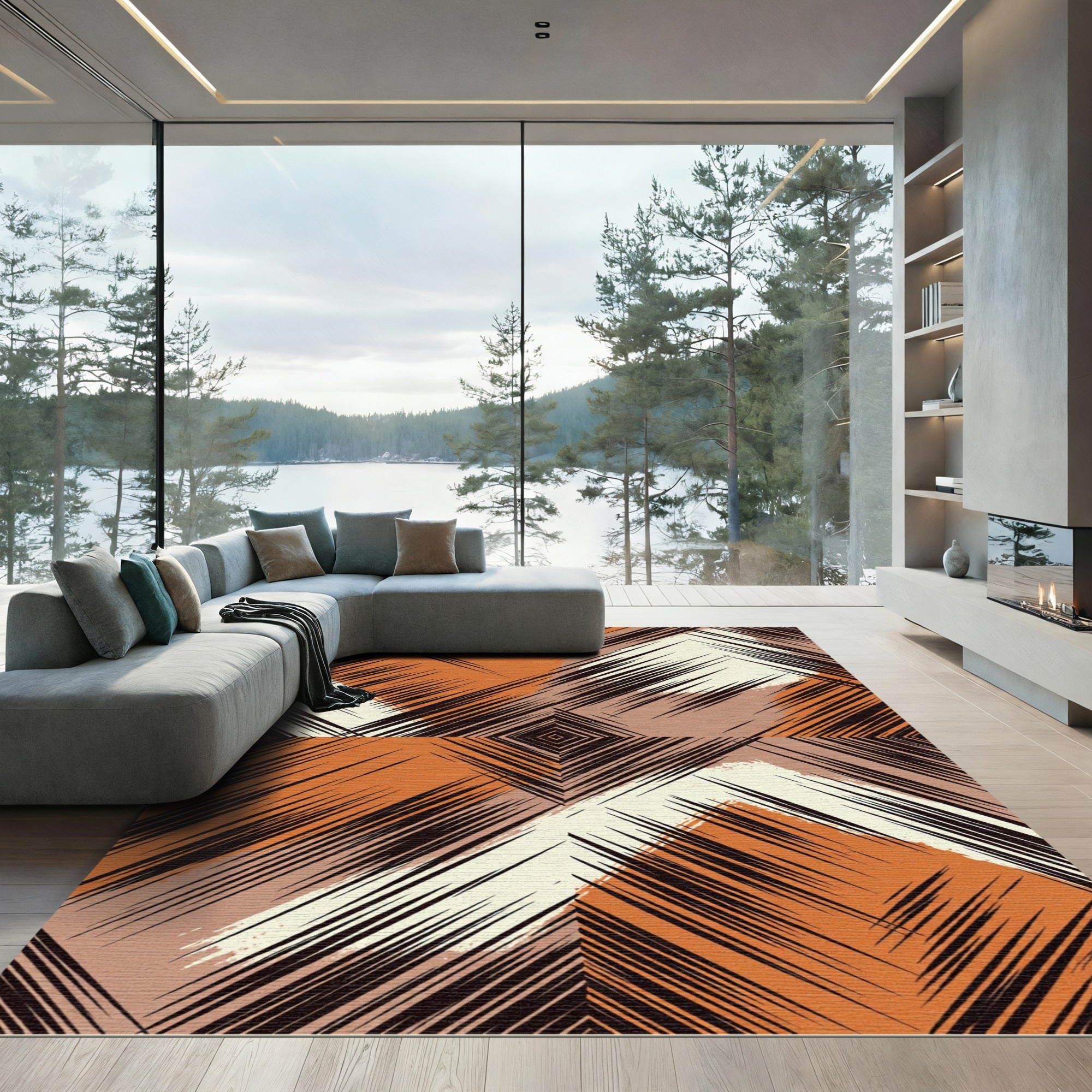 Abstract Orange Geometric Scratch Rug