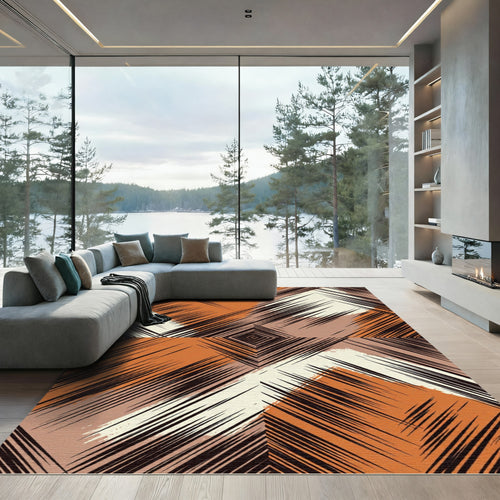 Abstract Orange Geometric Scratch Rug
