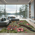 Hummingbird Botanical Garden Floral Illustration Rug