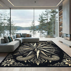 Monochrome Victorian Compass Floral Medallion Rug
