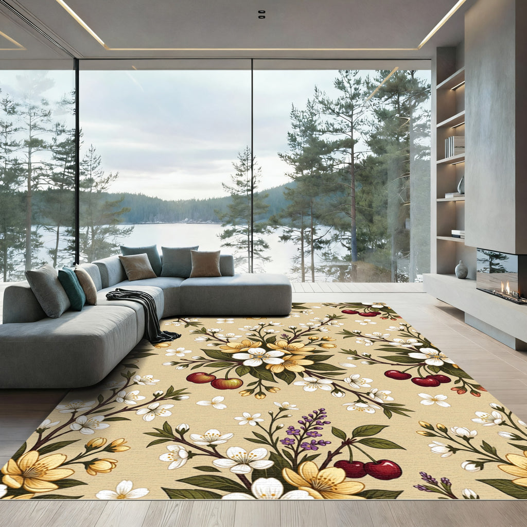 Botanical Cherry Blossom Cream Floral Rug