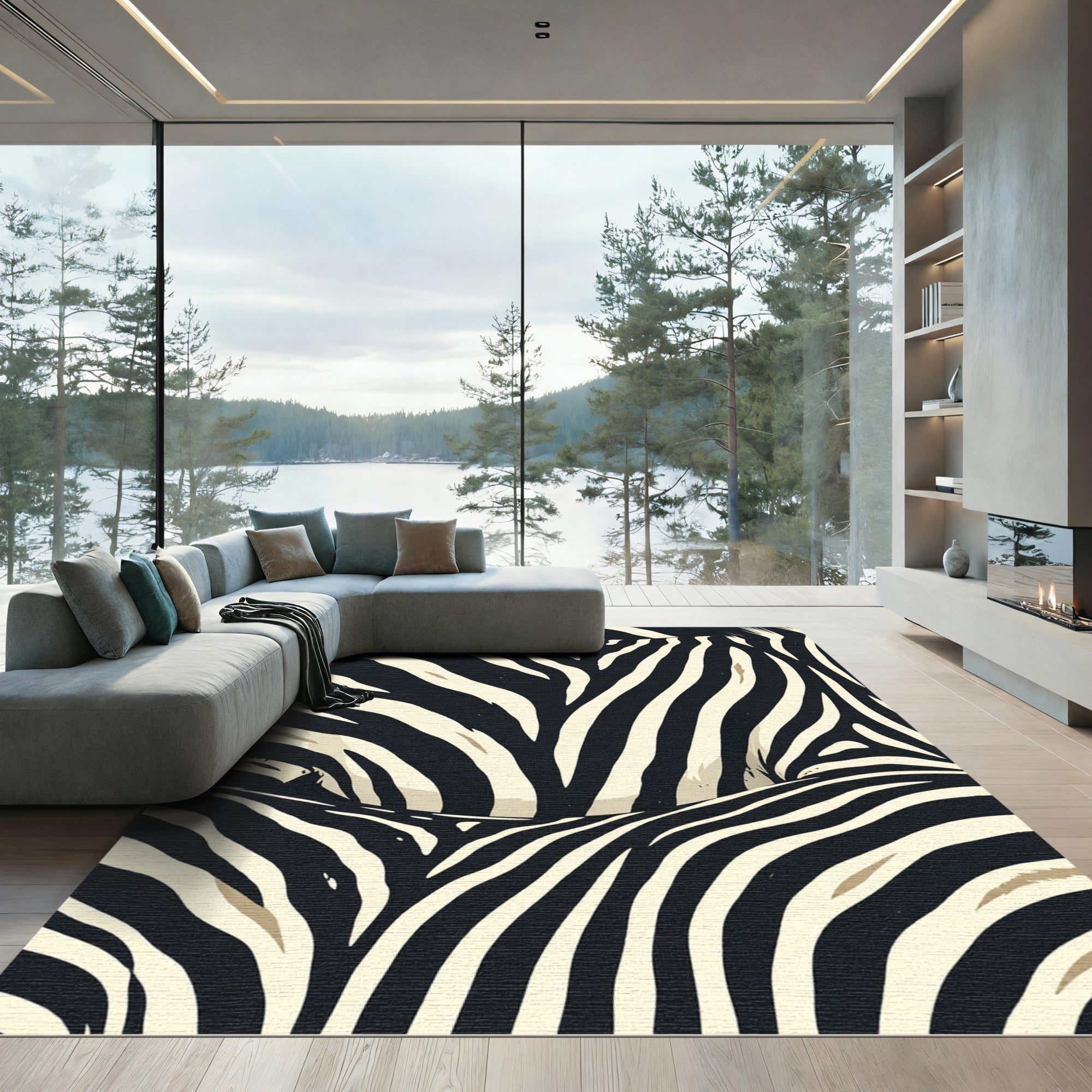 Bold Ivory Black Animal Strokes Rug