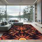 Radial Terracotta Sunburst Geometric Art Rug