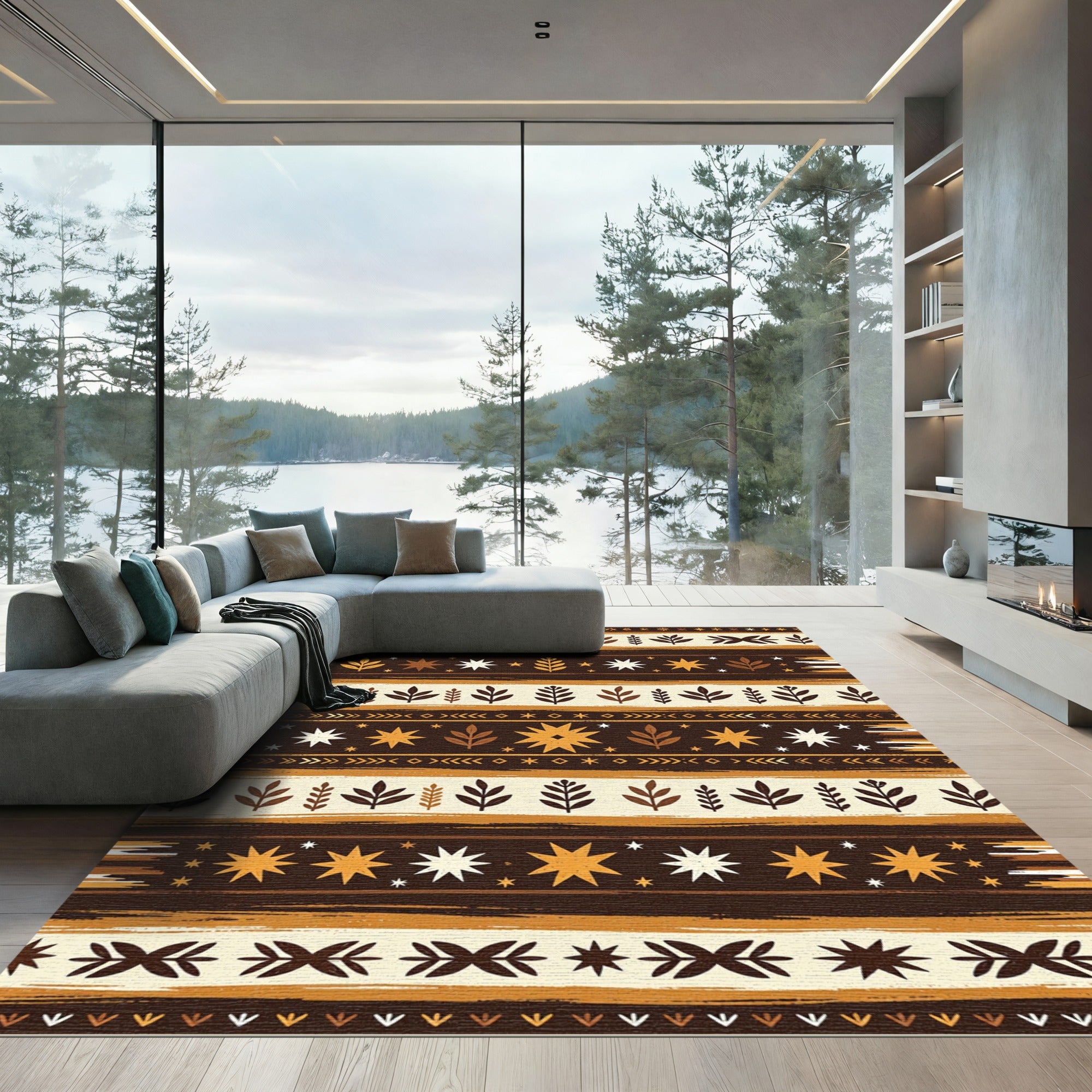 Earthy Botanical Starburst Stripe Rug