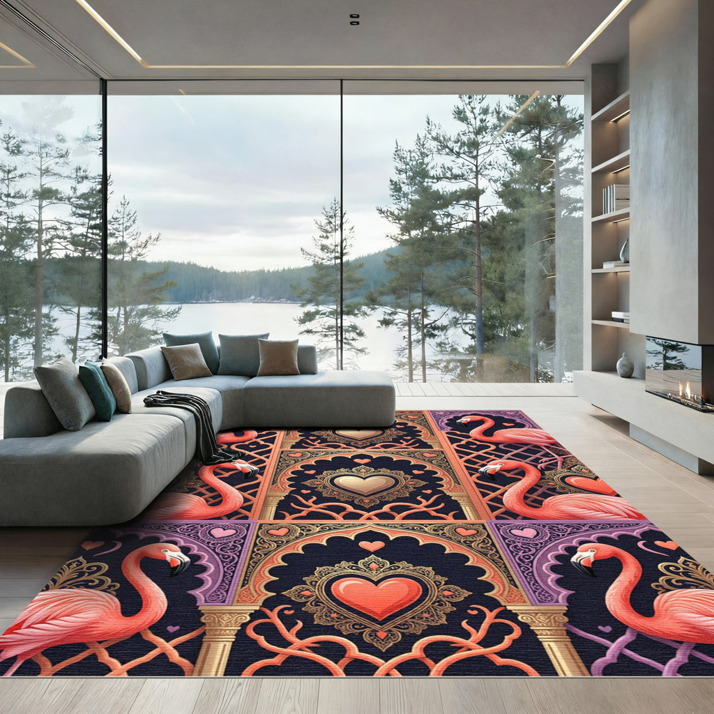 Pink Flamingo Heart Archway Tapestry Rug