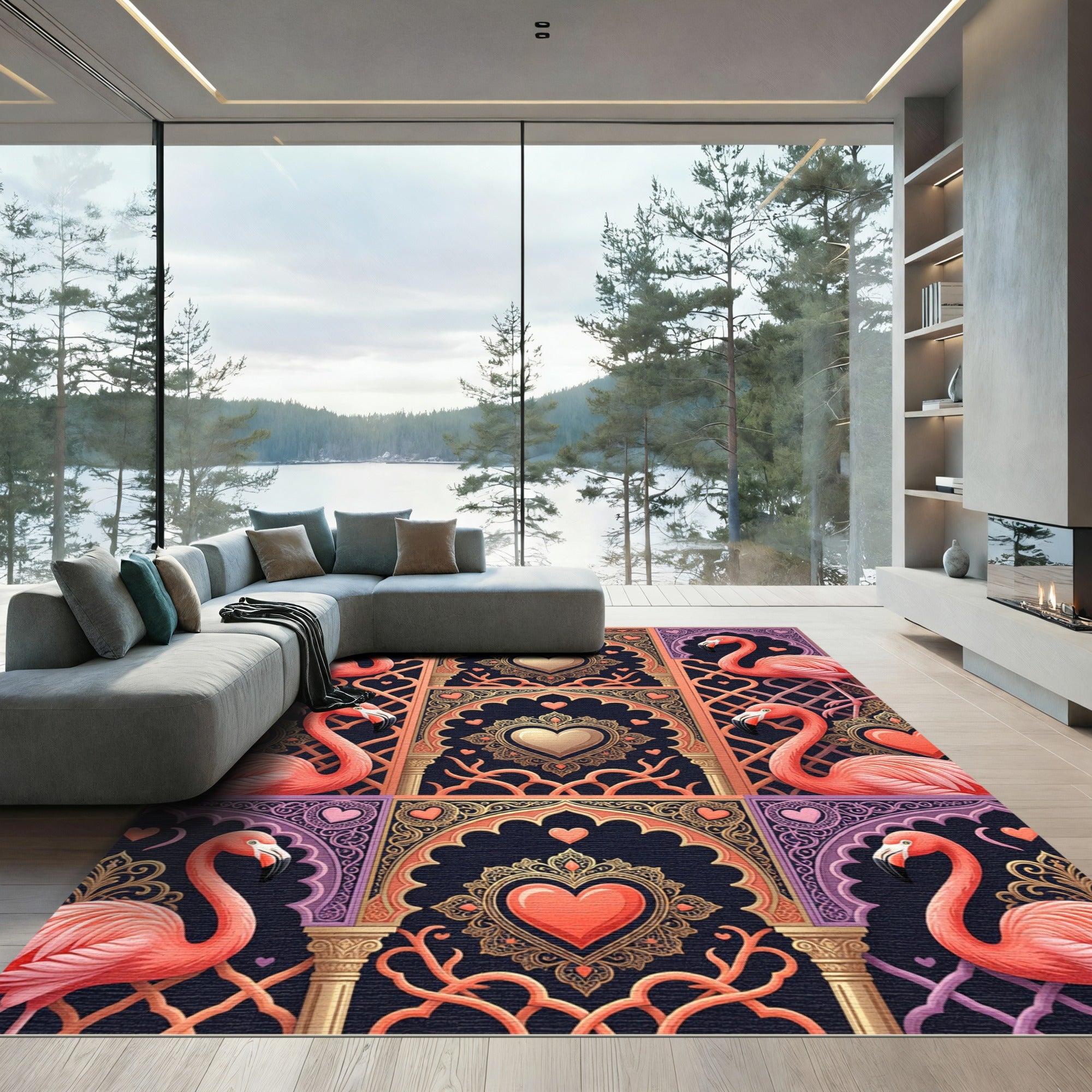 Pink Flamingo Heart Archway Tapestry Rug